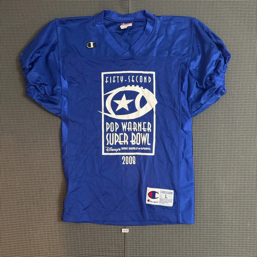 Champion Mens Blue Pop Warner Super Bowl 2008 Disney Football Jersey Large 1536